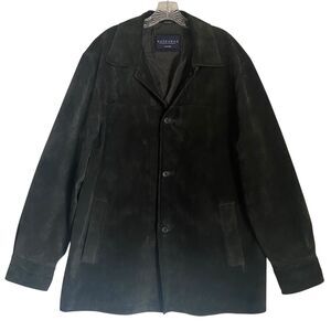 Vintage Hathaway Suede Jacket Men M Dark Green Lined Mid Length Minimalist
